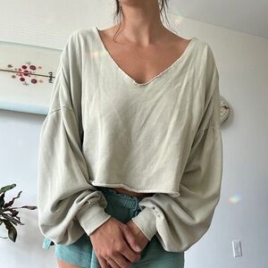 Wild Fable Cream V-Neck Wide Sleeve Long Sleeve Crop Top